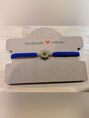 Royal Blue Adjustable Macramé Bracelet with Gold Sunburst Charm | Minimalist Fri